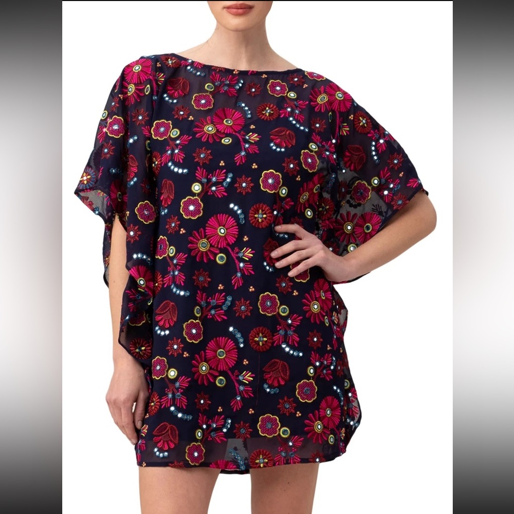 Trina Turk Anissa Floral Embroidered Dress Mini Dress Dolman sleeves, Sz10 
NWT